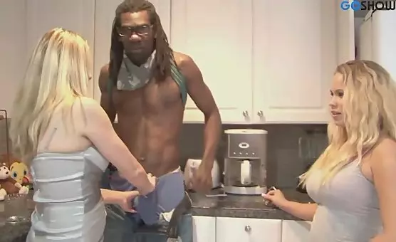 Shaved Blonde Threesome Shares BBC